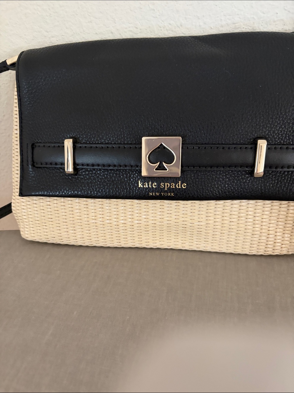 kate spade Black and Cream Woven Leather Crossbody